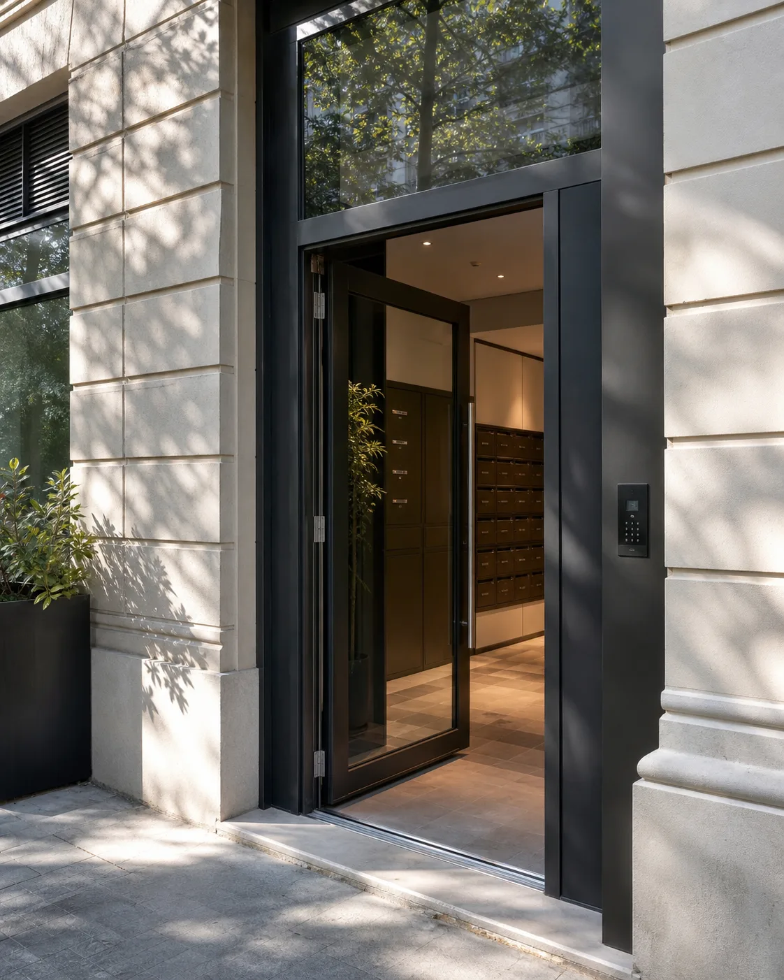 Clavier à code sur une porte d’entrée d’immeuble
