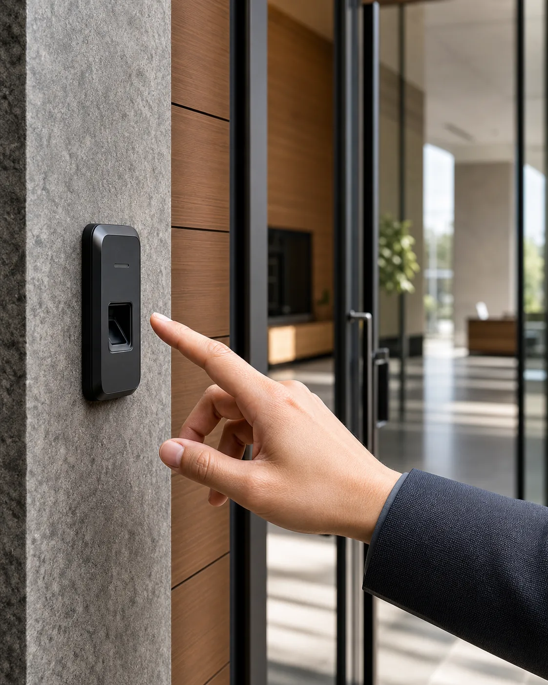 Lecteur biométrique installé à l’entrée de locaux professionnels